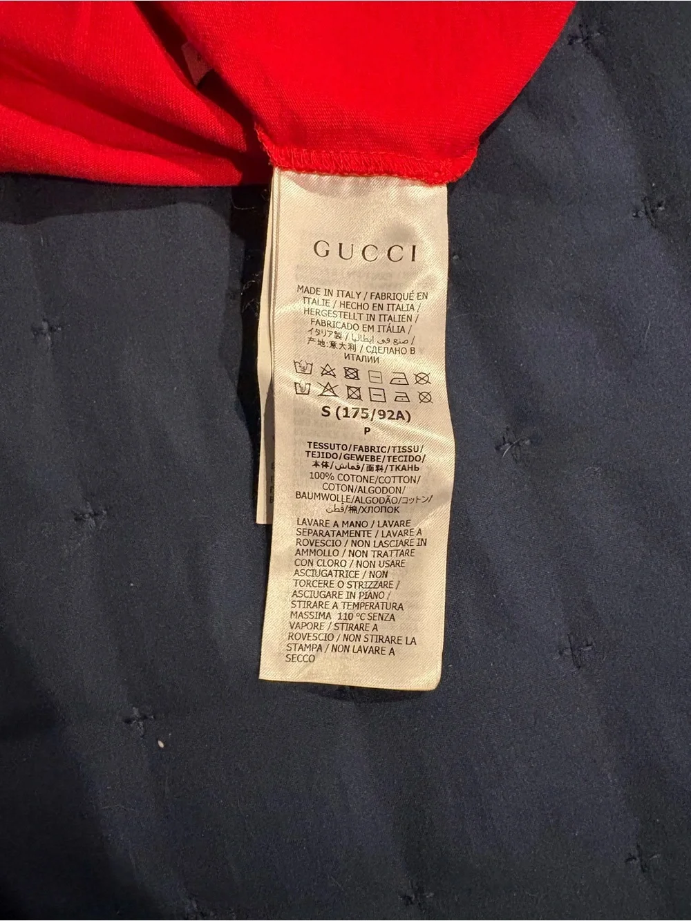 Gucci Red Short Sleeve Tee with White and Navy Graphic